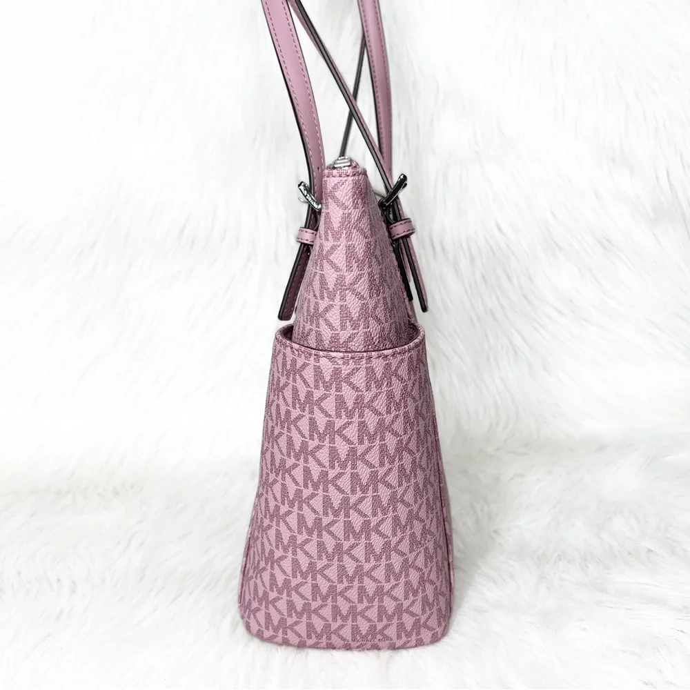 SOLD-Michael Kors Pink MK Logo Zip Top Shoulder Jet Set East West Tote Bag Med - Picture 7 of 9